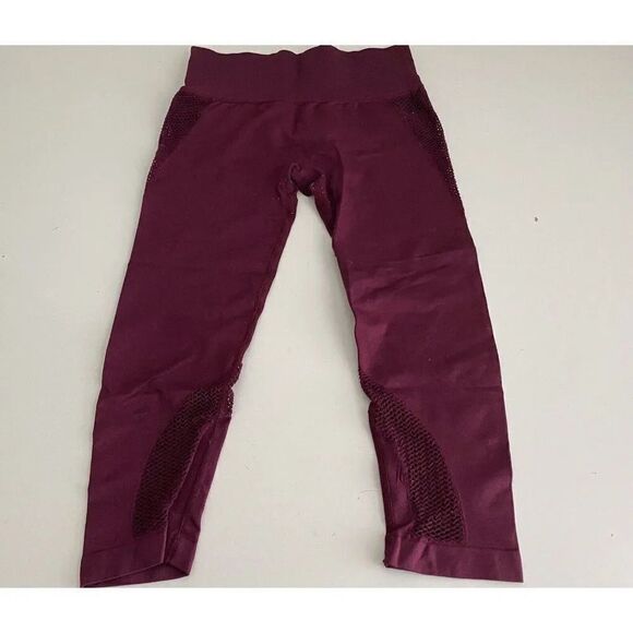 FOREVER 21 Leggings Women's Size S Yoga Pants Active Mesh Workout Maroon Check P - Picture 1 of 11